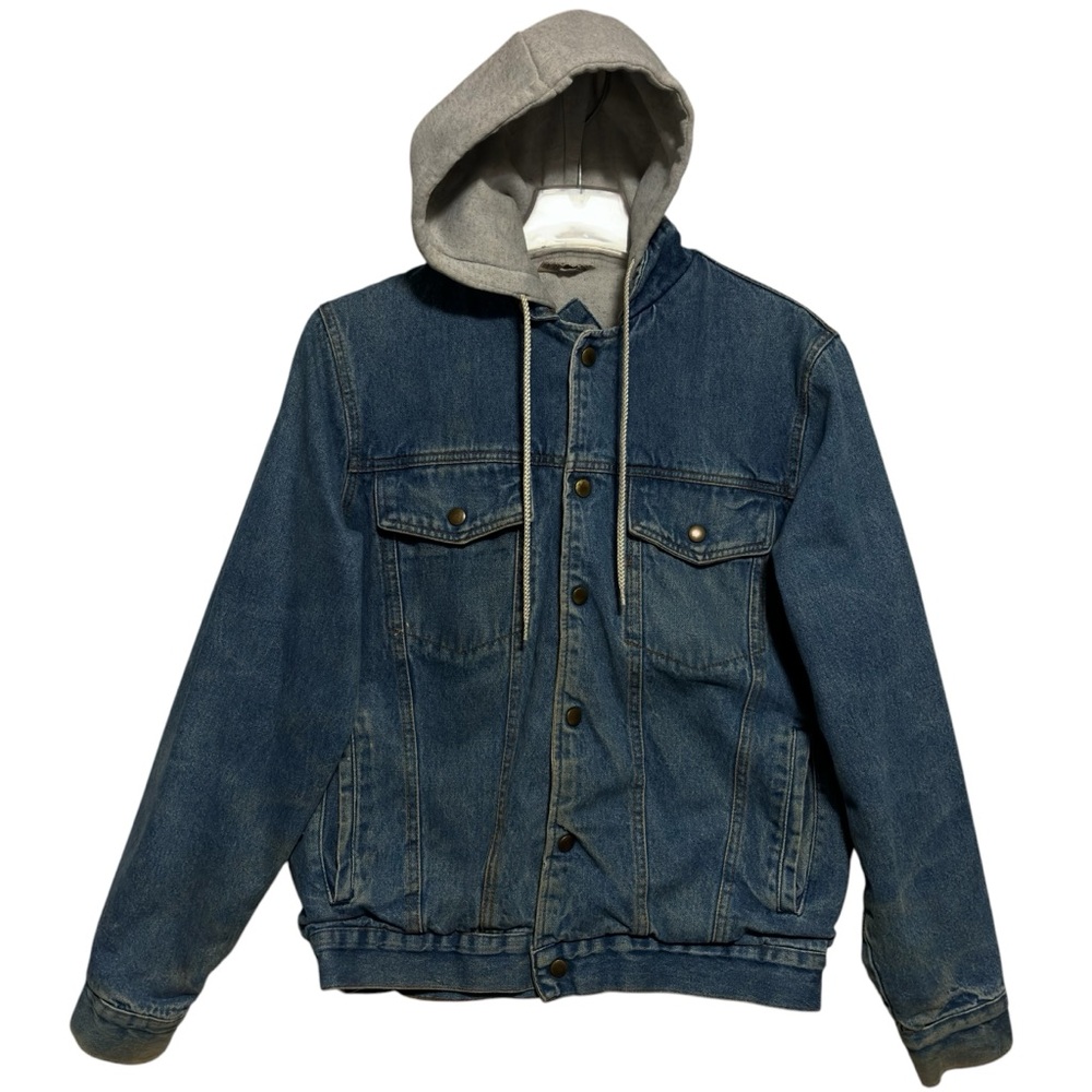 VTG 90s Saugatuck Hooded Denim Workwear Truckers Bomber Jacket S 34/36 EUC